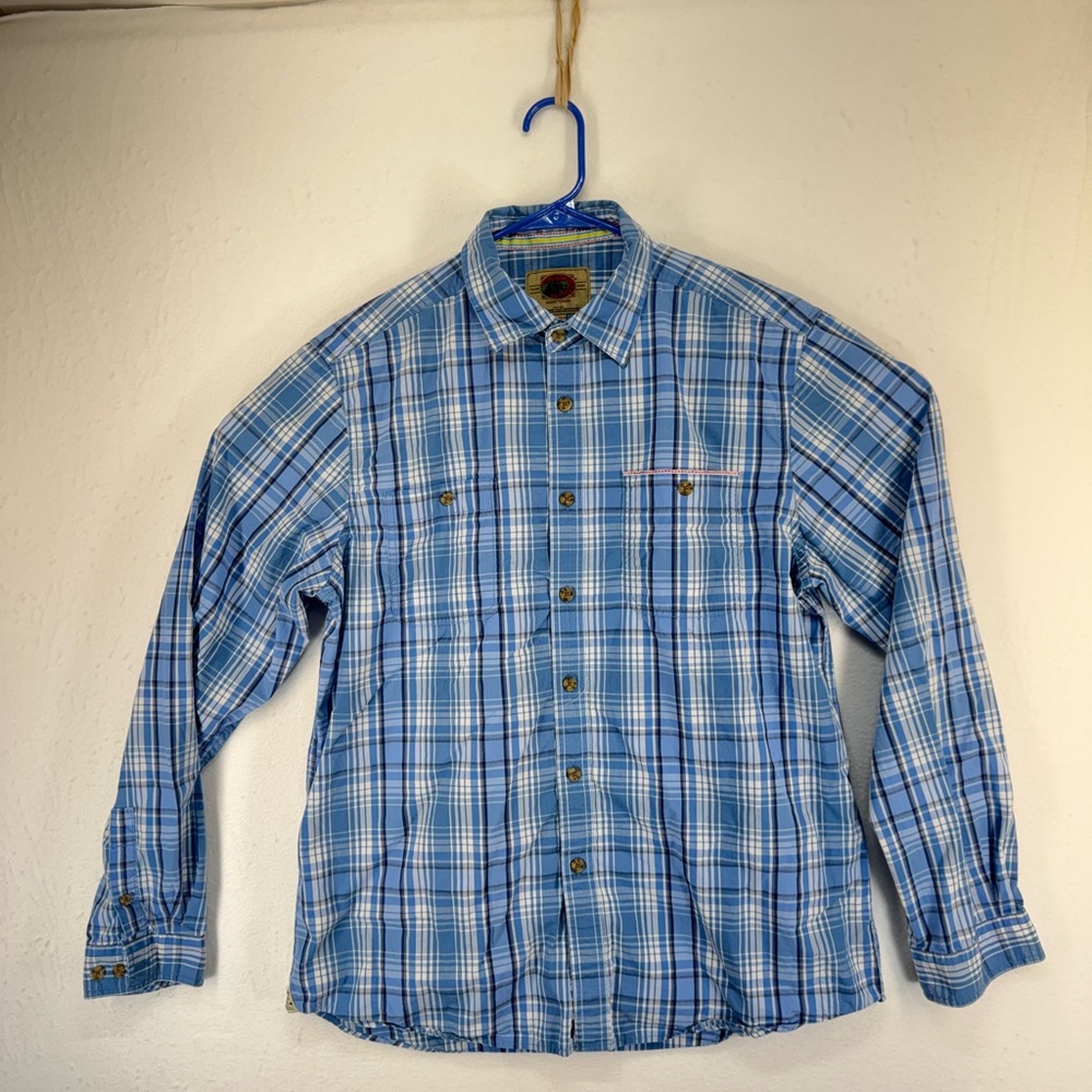Boston Traders Shirt Adult XLarge Blue Plaid Button Up Long Sleeve